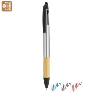 BOLÍGRAFO PUNTERO 3 COLORES BAMBÚ "IRVIN" PLATA