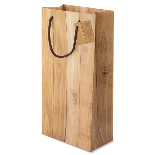 BOLSA PAPEL EFECTO MADERA 2 BOTELLAS "ABETO"