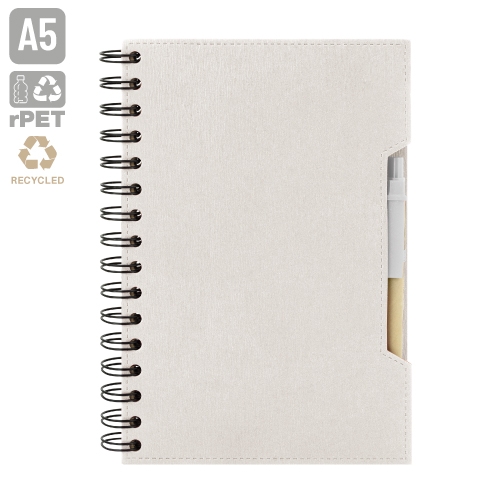 CUADERNO A5 CON BOLIGRAFO ECO "GREEN LIFE" BLANCO