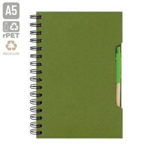 CUADERNO A5 CON BOLIGRAFO ECO "GREEN LIFE" VERDE