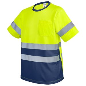 CAMISETA CON BOLSILLO Y BANDAS REFLECTANTES "KRZ" AMARILLO/MARINO S