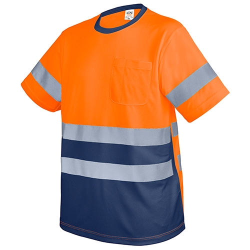 CAMISETA CON BOLSILLO Y BANDAS REFLECTANTES "KRZ" NARANJA/MARINO XS