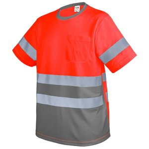 CAMISETA CON BOLSILLO Y BANDAS REFLECTANTES "KRZ" GRIS/ROJO  L