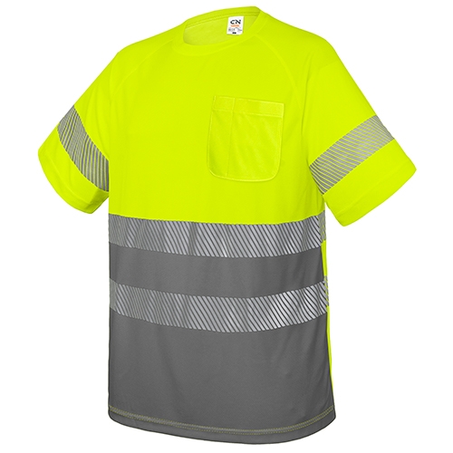 CAMISETA CON BOLSILLO Y BANDAS REFLECTANTES "ELÁST" AMARILLO/GRIS XS