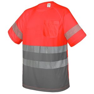 CAMISETA CON BOLSILLO Y BANDAS REFLECTANTES "ELÁST" GRIS/ROJO 3XL