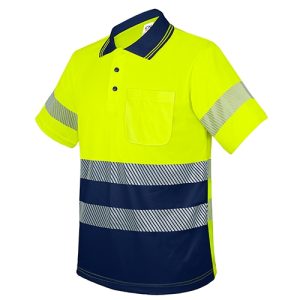 POLO CON BOLSILLO Y BANDAS REFLECTANTES ELÁSTICAS “QVO” AMARILLO/MARINO XS