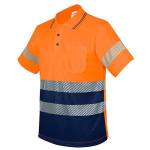 POLO CON BOLSILLO Y BANDAS REFLECTANTES ELÁSTICAS “QVO” NARANJA/MARINO 4XL