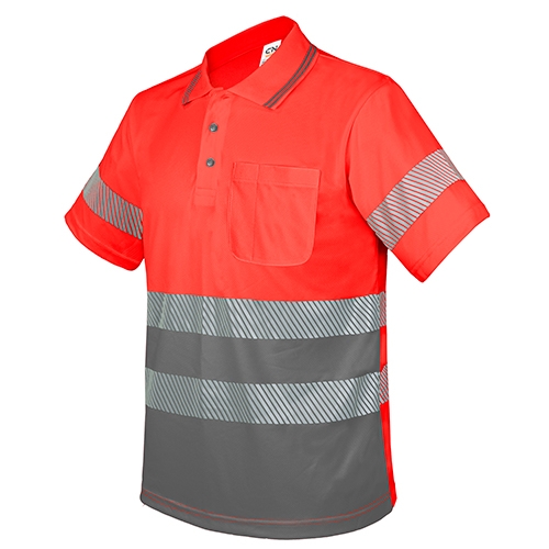 POLO CON BOLSILLO Y BANDAS REFLECTANTES ELÁSTICAS “QVO” ROJO/GRIS 3XL