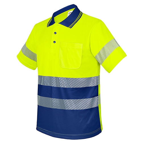 POLO CON BOLSILLO Y BANDAS REFLECTANTES ELÁSTICAS “QVO”  AMARILLO/ROYAL  M