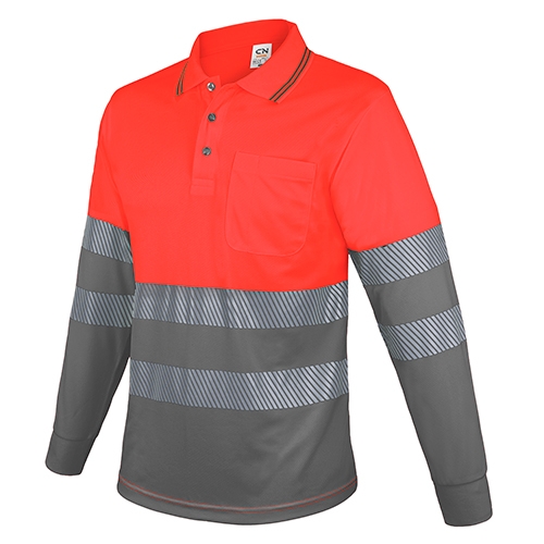 POLO MANGA LARGA CON BOLSILLO Y BANDAS REFLECTANTES “QVO”  ROJO/GRIS  XS