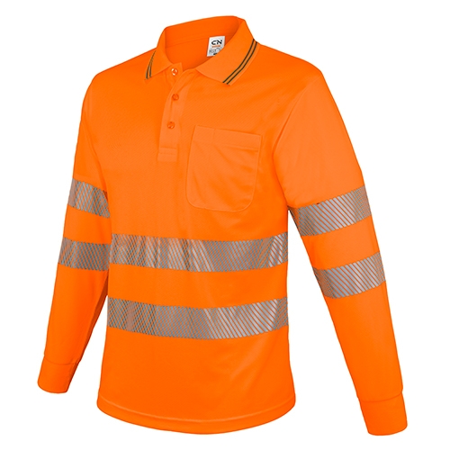 POLO MANGA LARGA CON BOLSILLO Y BANDAS REFLECTANTES “QVO” NARANJA XL