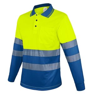 POLO MANGA LARGA CON BOLSILLO Y BANDAS REFLECTANTES “QVO”  AMARILLO/ROYAL  XL