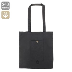 BOLSA DE ALGODON PLEGABLE CON BOLSILLO "NADIA" NEGRO