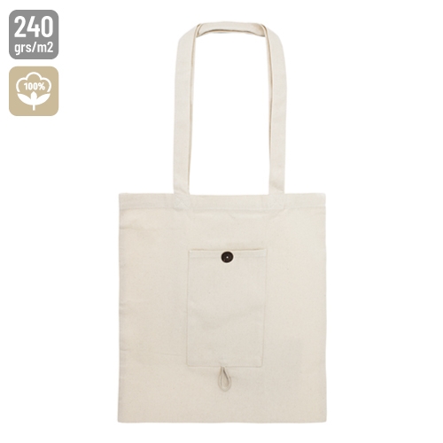 BOLSA DE ALGODON PLEGABLE CON BOLSILLO "NADIA" PIEDRA