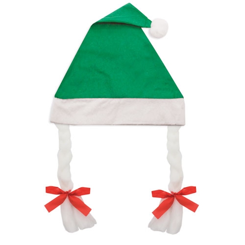 GORRO DE NAVIDAD CON TRENZAS VERDE